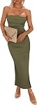 PRETTYGARDEN Women's Summer Bodycon Maxi Tube Dress Ribbed Strapless Side Slit Long Going Out Casual Elegant Party Dresses