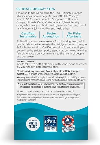 Miniatura 3 de Nordic Naturals Ultimate Omega Xtra, Lemon Flavor - 60 Soft Gels - 1480 mg Omega-3 + 1000 IU Vitamin D3 - EPA & DHA - Brain, Heart, & Immune Health