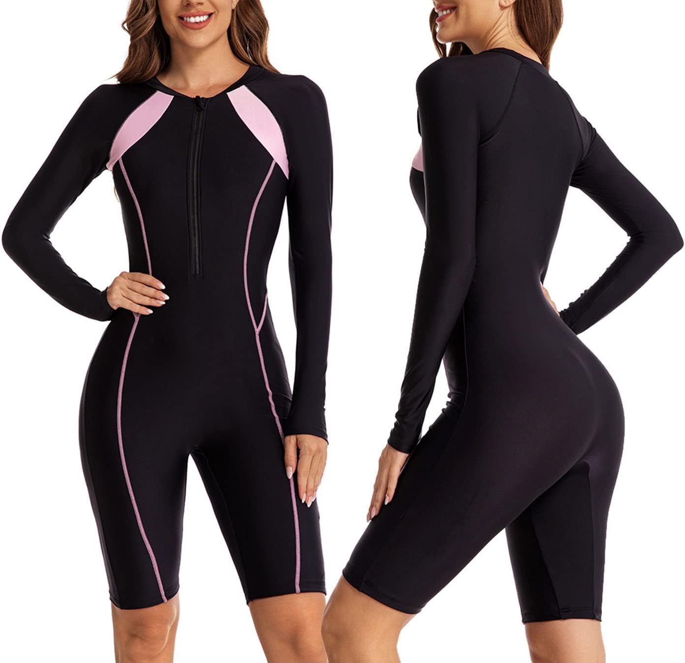 Womens Boyleg One Piece Rash Guard Long Sleeve UV UPF 50+ Sun Protection Surfing Wetsuit Swimsuit