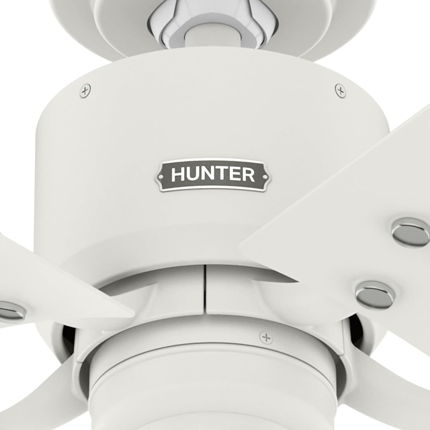 Hunter 52 inch Outdoor or Indoor Ceiling Fan No Light - White Ceiling Fan without Light, For Patio, Porch, Garage, or Living Room, Standard Mount, 5 Blades, Pull Chain - Windbound 51460, Matte White