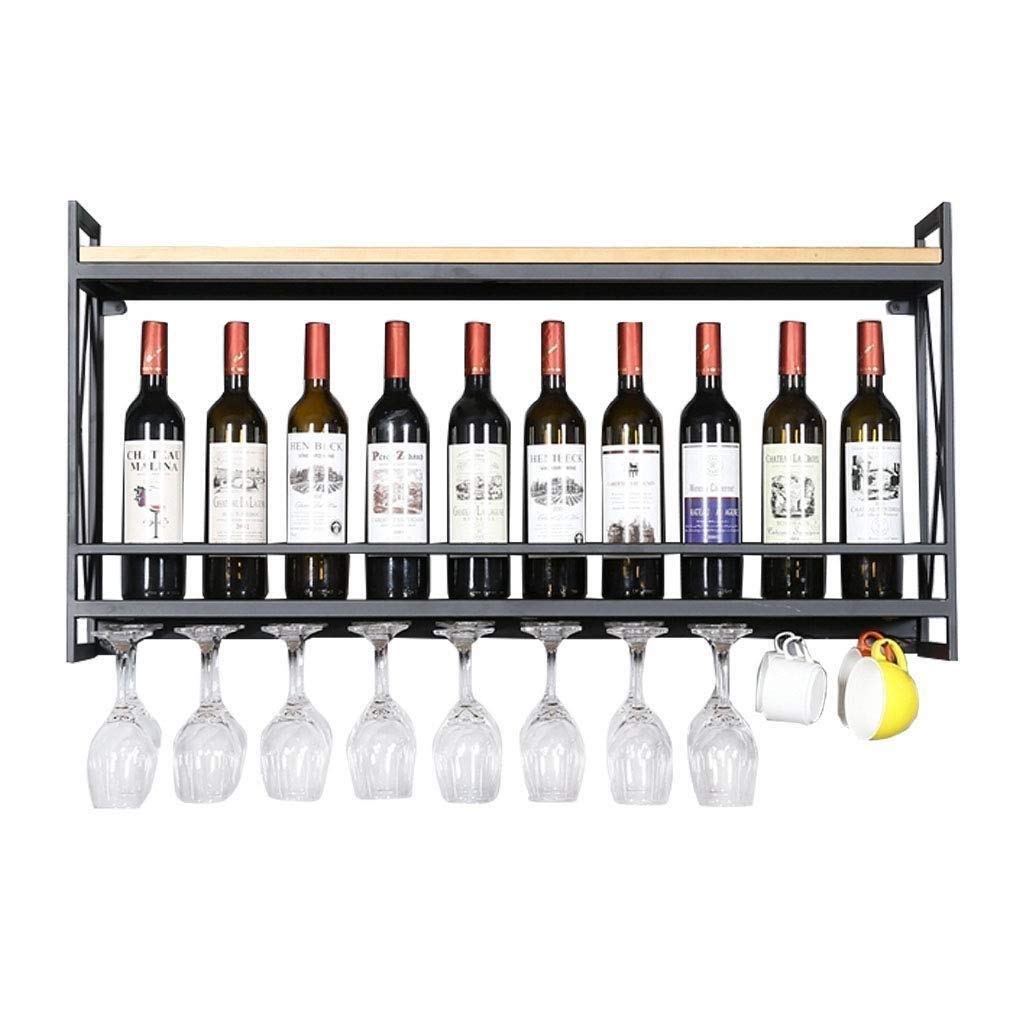 Casier à vin mural 100 cm porte-bouteille vintage armoire verres à pied et gobelets