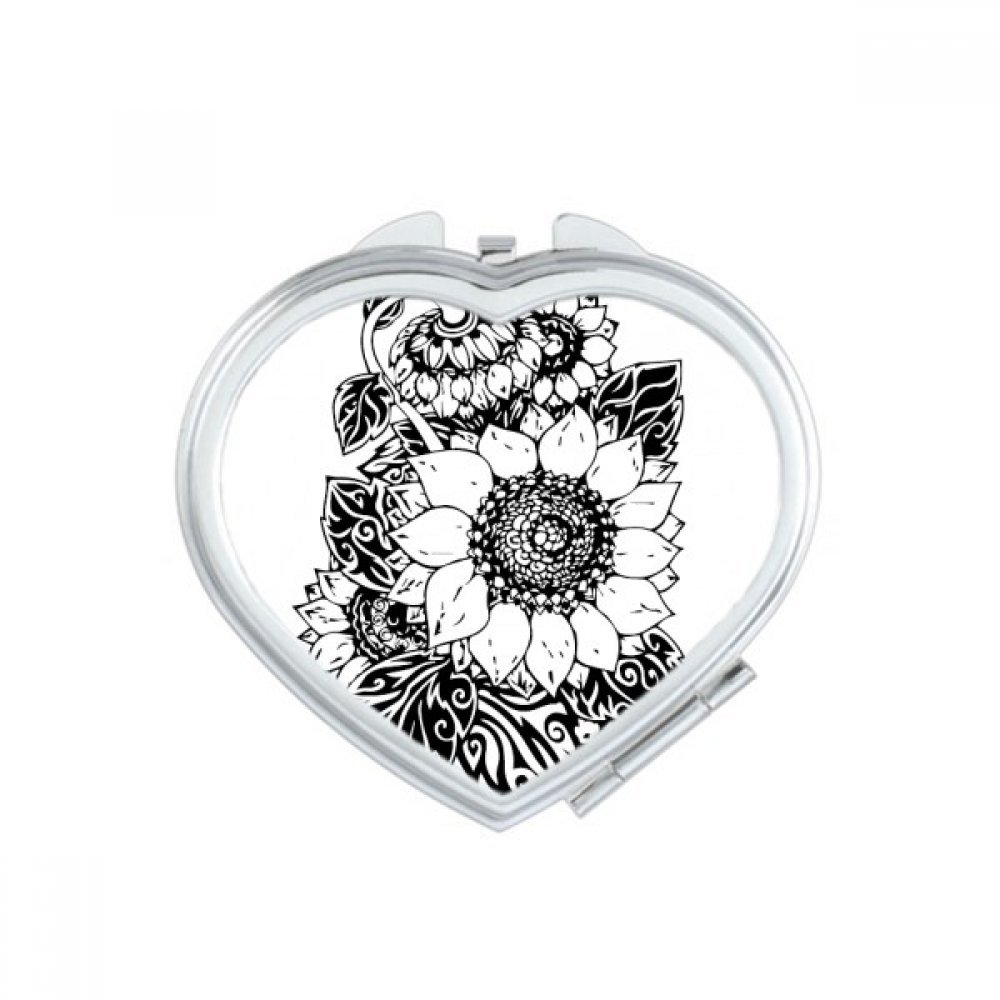 Miroir compact maquillage portable fleur tournesol noir blanc miroir de poche mignon