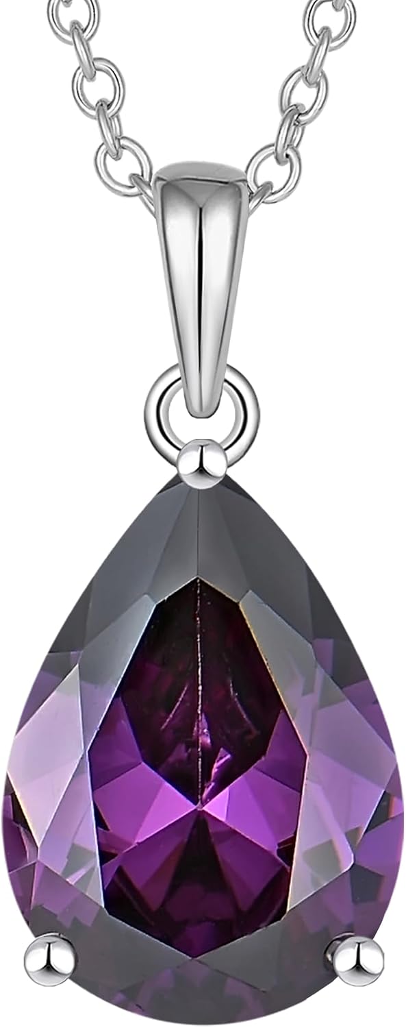 YL Teardrop Necklace for Women Brass Solitaire Pendant 10X14 MM Pear Cut Birthstone Jewelry Mother Gift