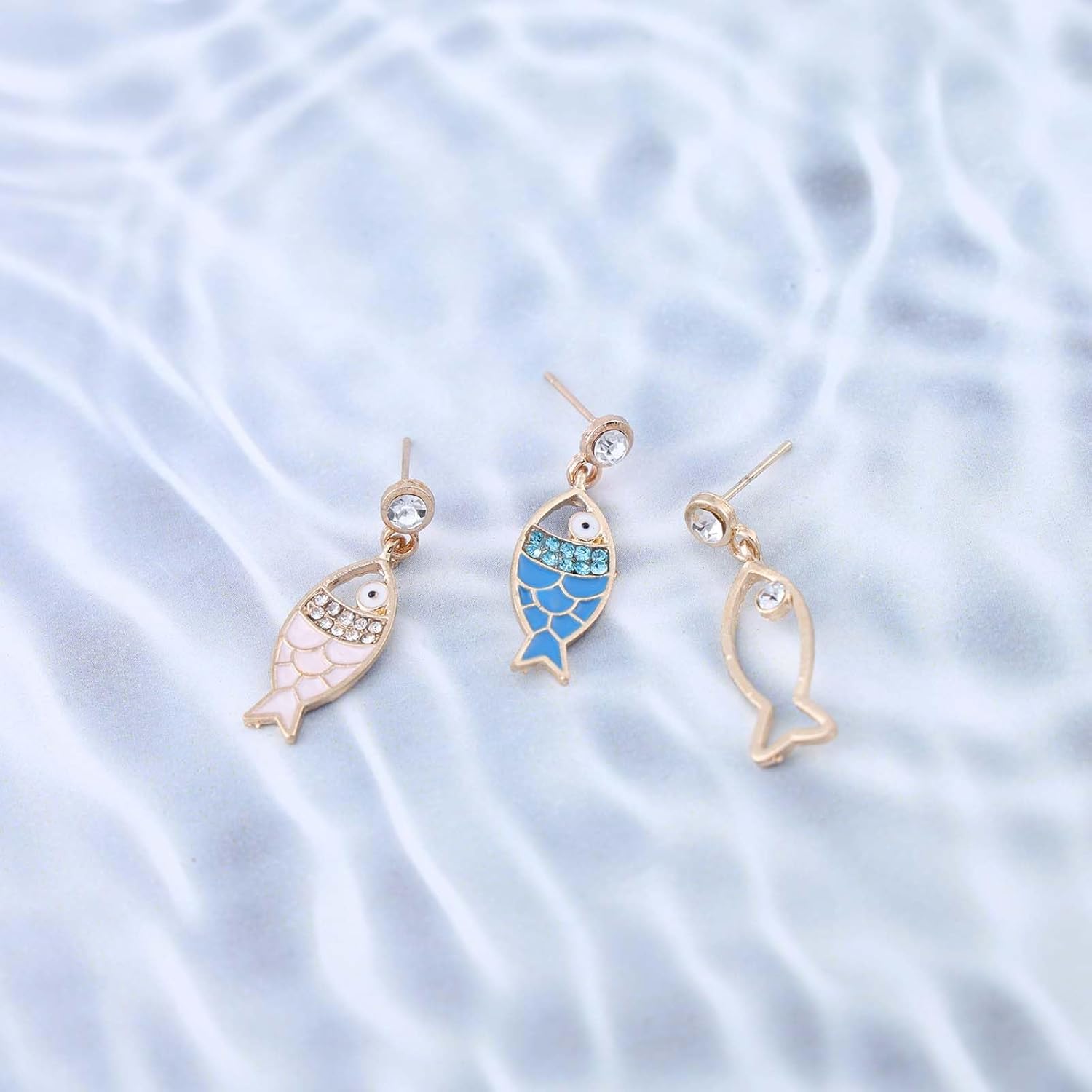 Boho Crystal Fish Dangle Earrings Vintage Hollow Fish Stud Earrings Colorful Cute Fish Earrings Resin Sea Fish Drop Earrings Jewelry for Women - Image 5