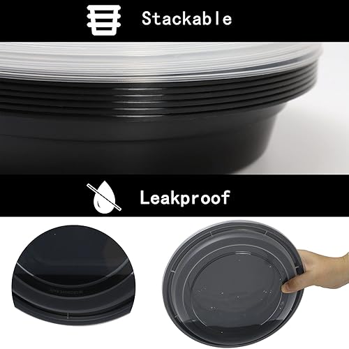 Miniatura 3 de HYMEEE Ensaladeras redondas de 48 onzas con tapas reutilizables para llevar grandes recipientes de preparación de comidas sin BPA para congelar,