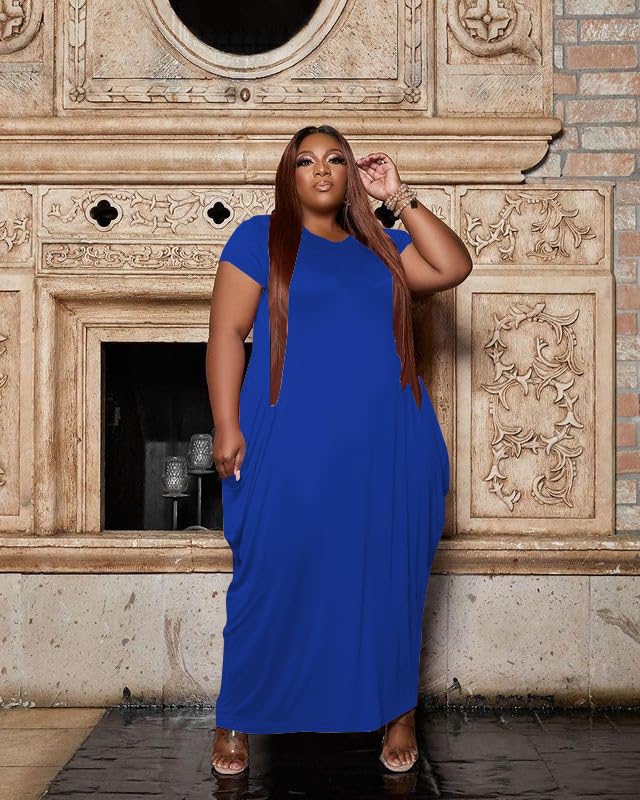 Image of YeGine Oversize Tshirt Dress Plus Size Short Sleeve Maxi Dress with Pockets
