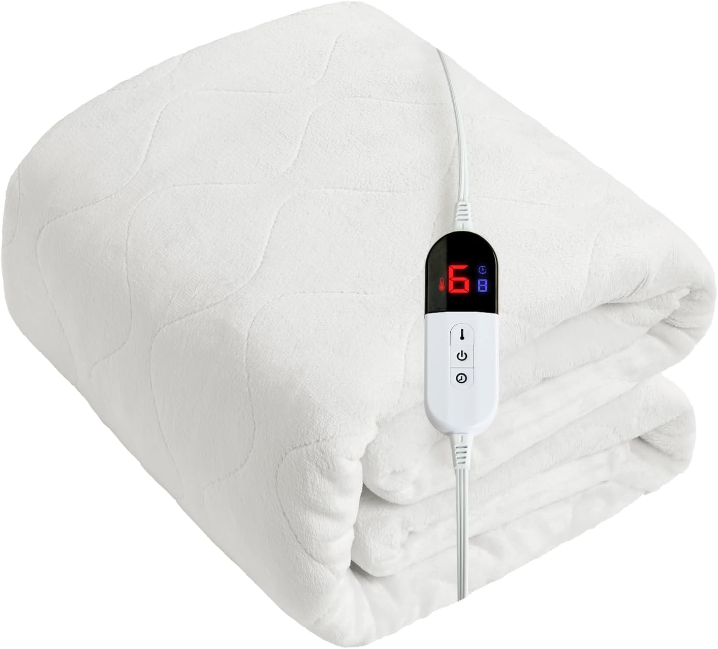Full Size Heated Mattress Pad - Quilted Coral Fleece Electric Mattress Pad Cover - Auto Shut Off Bed Warmer with Deep Pocket, Machine Washable, Cloud White