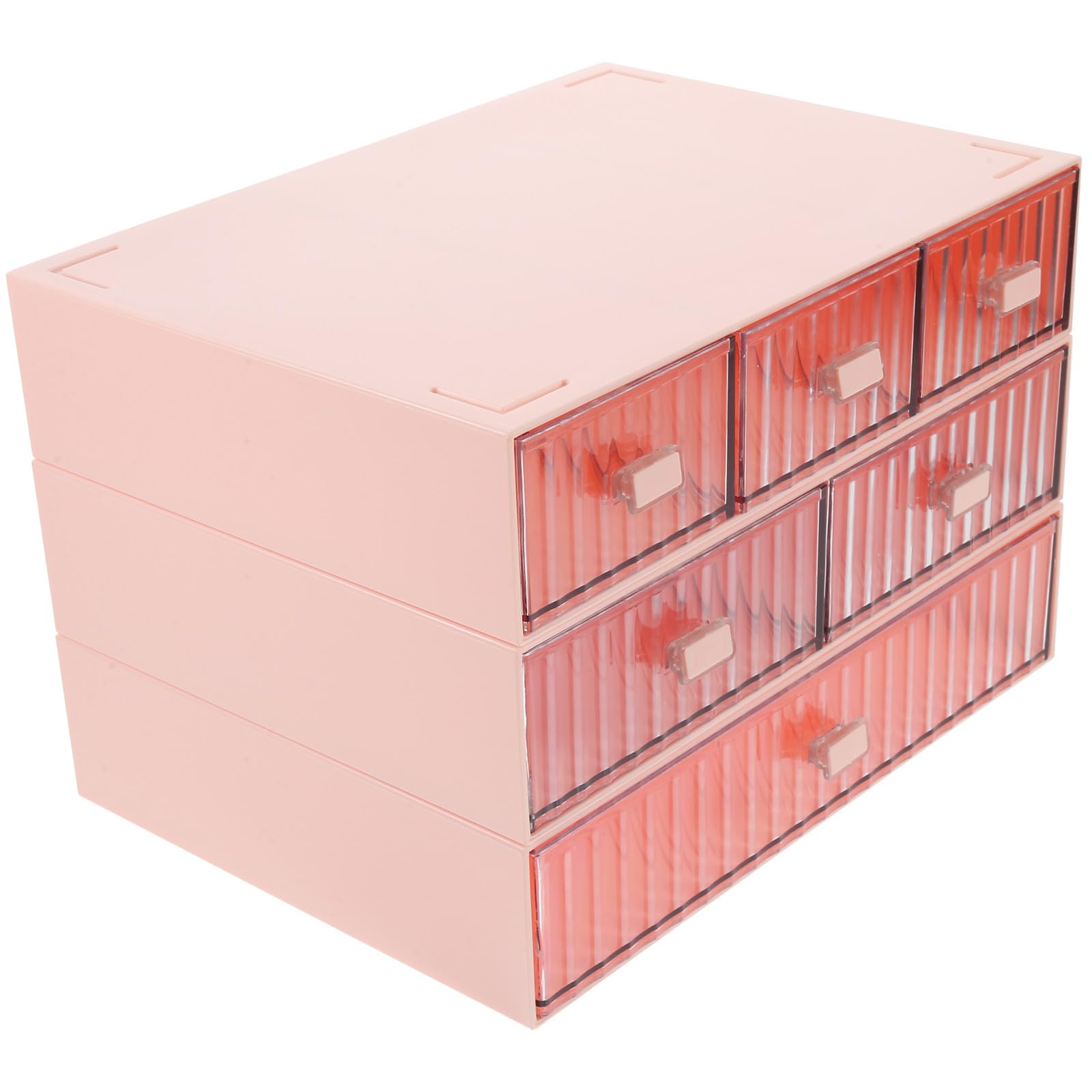 POPETPOP Organizador de Escritorio Cajones, Caja de Almacenamiento Estilo Cajón de Pp, Rosa, Apilable de 3 Niveles y 6 Compartimentos, para Lápices Labiales y Esponjas de Cosméticos