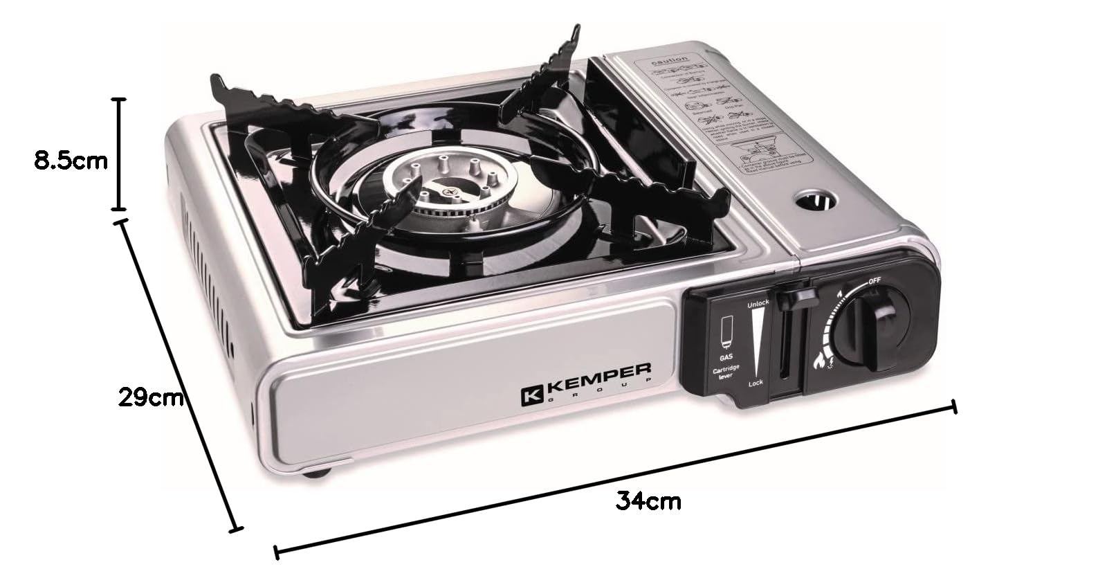 KEMPER - Barbecue Grill 2 in 1 fornello a gas piezo 2200 W + piastra grill + 4 cartucce gas butano campeggio