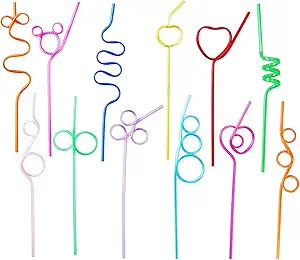 Crazy Straws,24 Pcs Silly Straws for Kids &Adults,Reusable Plastic Loop Curly Crazy Drinking Straws for Classroom Activities Valentines Day Gift Christmas Birthday Wedding Party Supplies Decoration