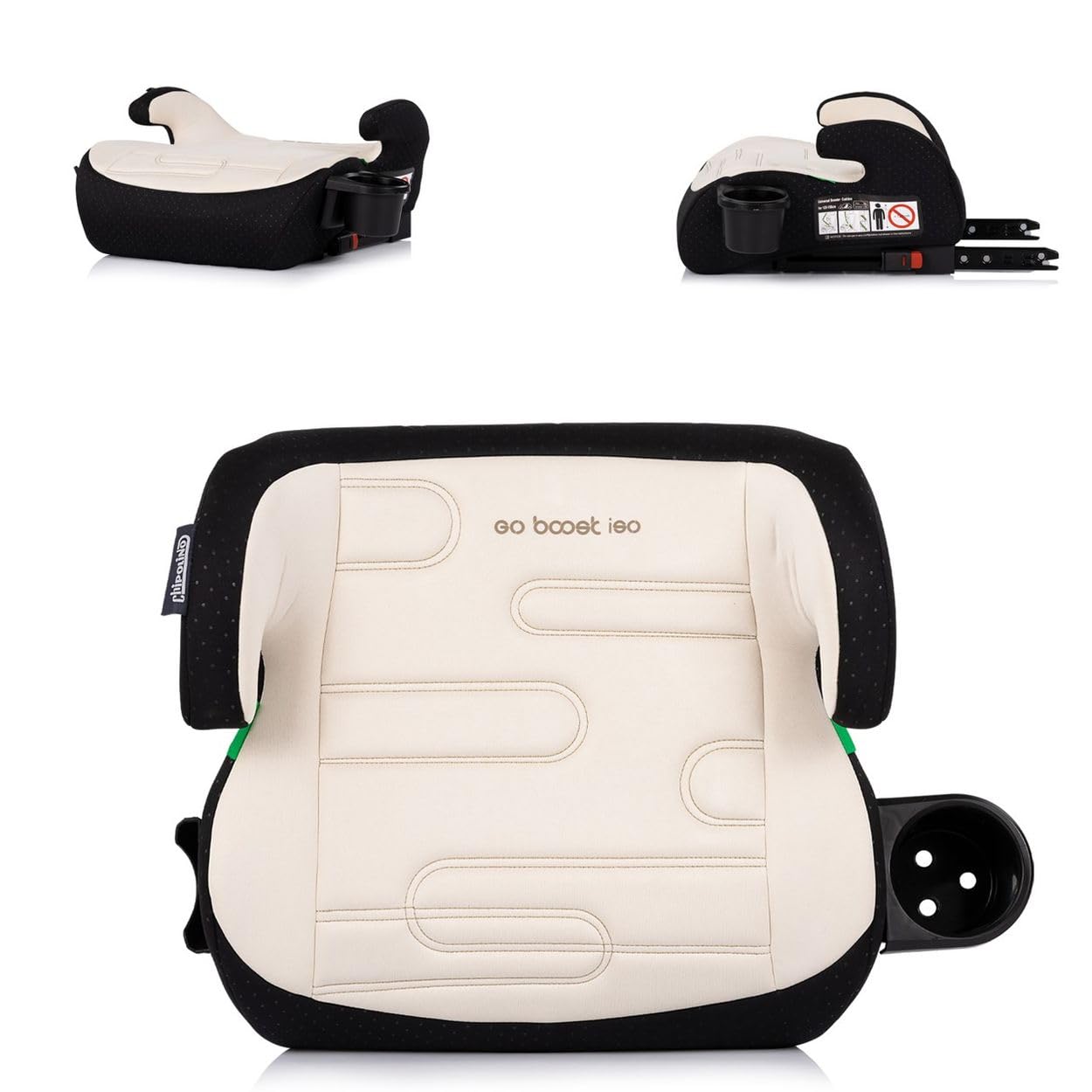 Chipolino Podwyższenie fotelika dziecięcego Go Boost i-Size Isofix (125-150 cm) uchwyt na napoje czarny beżowy