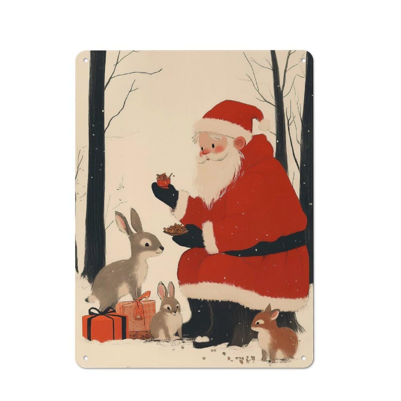 Junmoney Santa And Bunnies Christmas Retro Metal Wall Sign 40X30cm With For Living Room Wall, Housewarming Wall Decor For People Furnishing Living Room