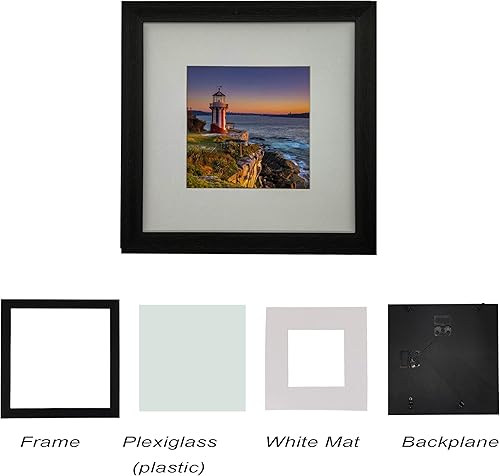 Miniatura 3 de Portarretratos negro de 8 x 8 pulgadas con paspartú redondo de 6 x 6 pulgadas, marco de fotos para galería, independiente y para montar en la pared,