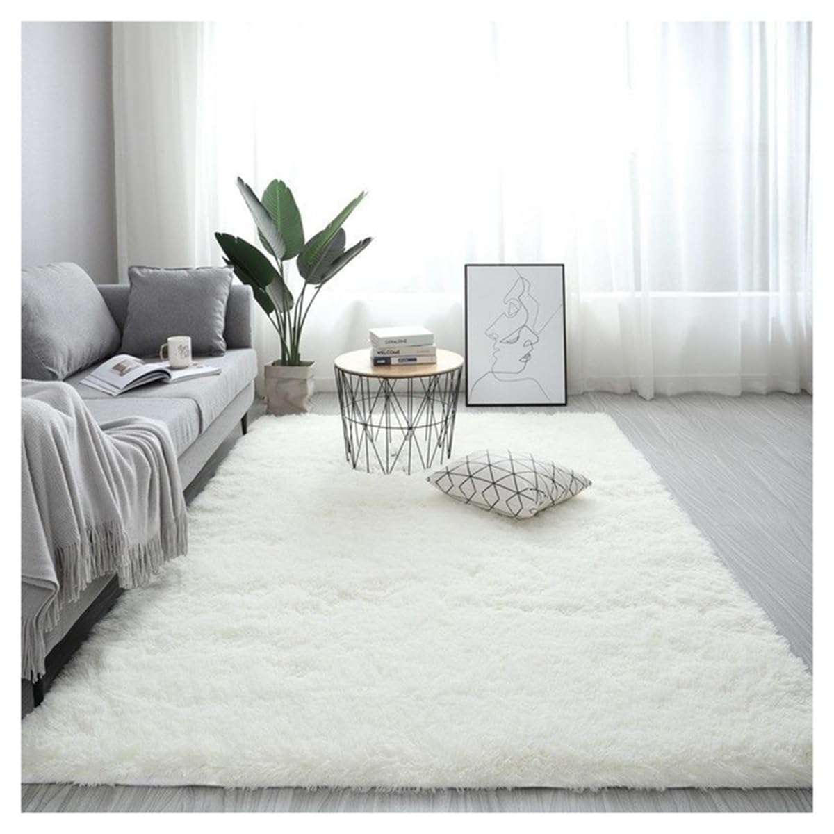 Tapis de salon moelleux moderne et grand tapis chambre enfant blanc