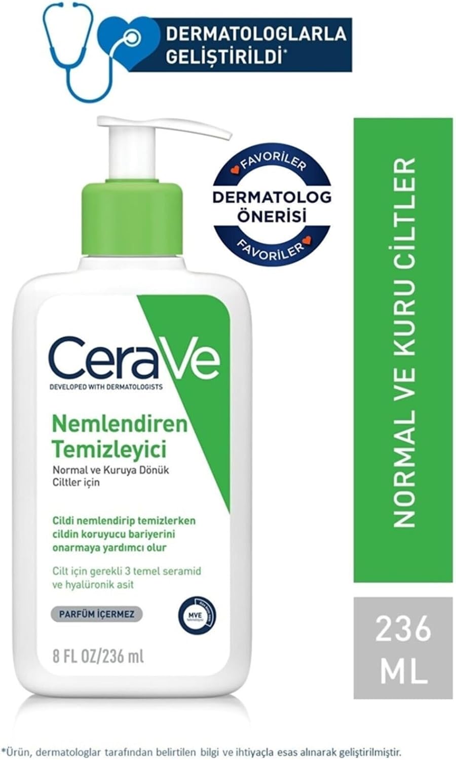 CeraVe Nemlendiren Temizleyici, Normal ve Kuru Ciltler İçin, 236 ml