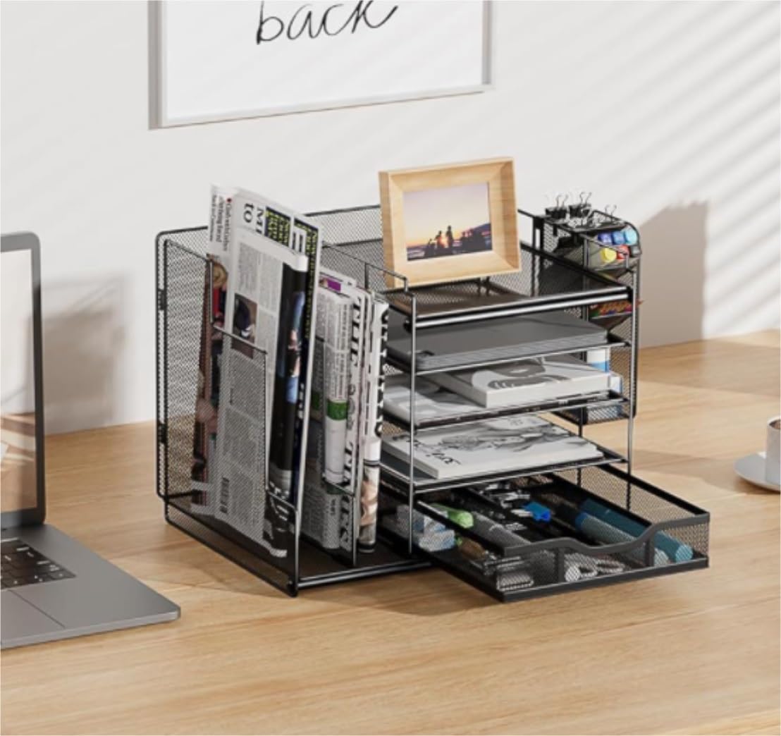 Organizzatore Scrivania Organizer da Scrivania per Ufficio Tavolo con Cassetto, 2 per File E 1 Portapenne Ufficio