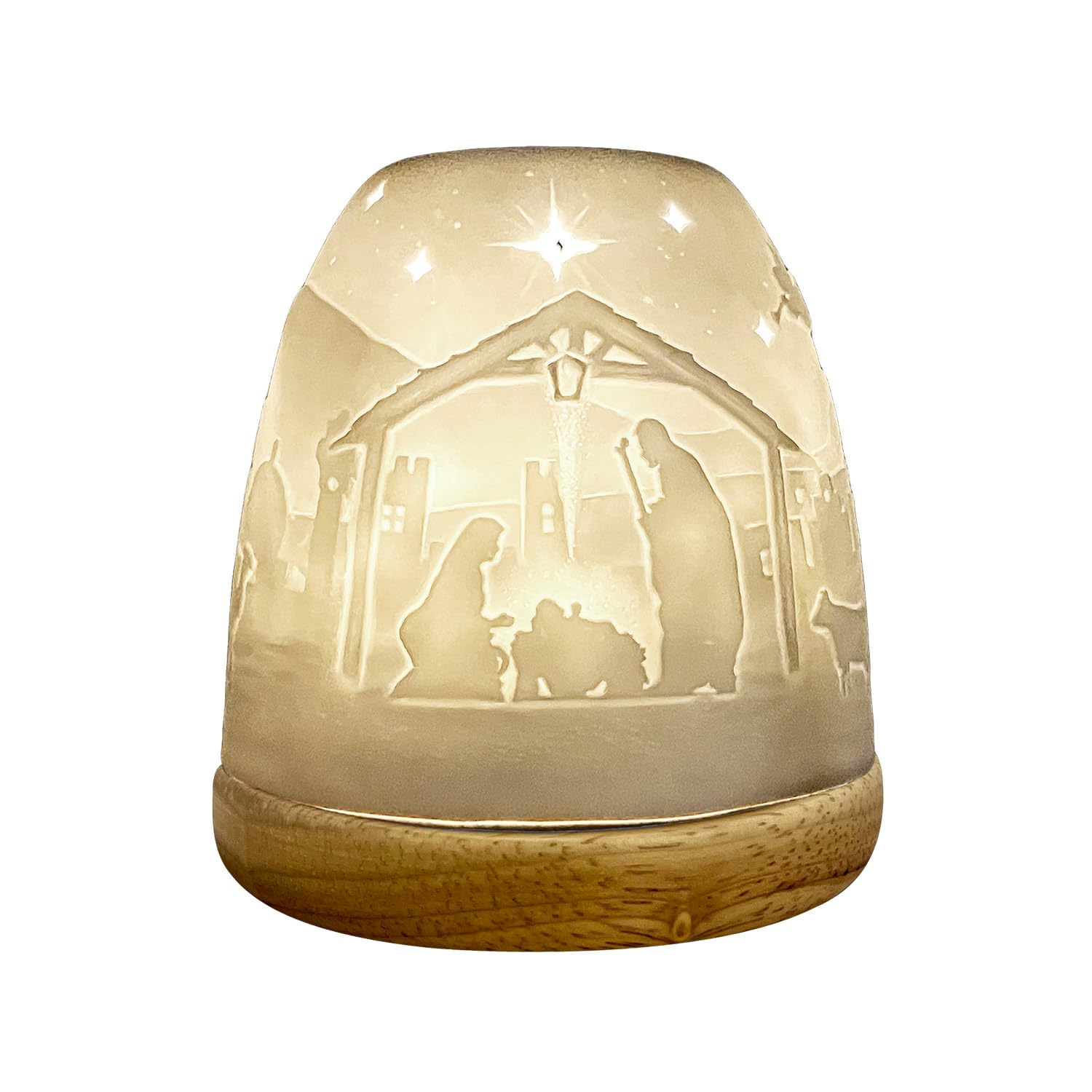 Cello Porcelain Tall Tealight Holder Dome - Nativity Design with 3D Projection Image for Scented Unscented LED Candle Wax Warmer Gift Ornament for Home Bedroom Mum Dad