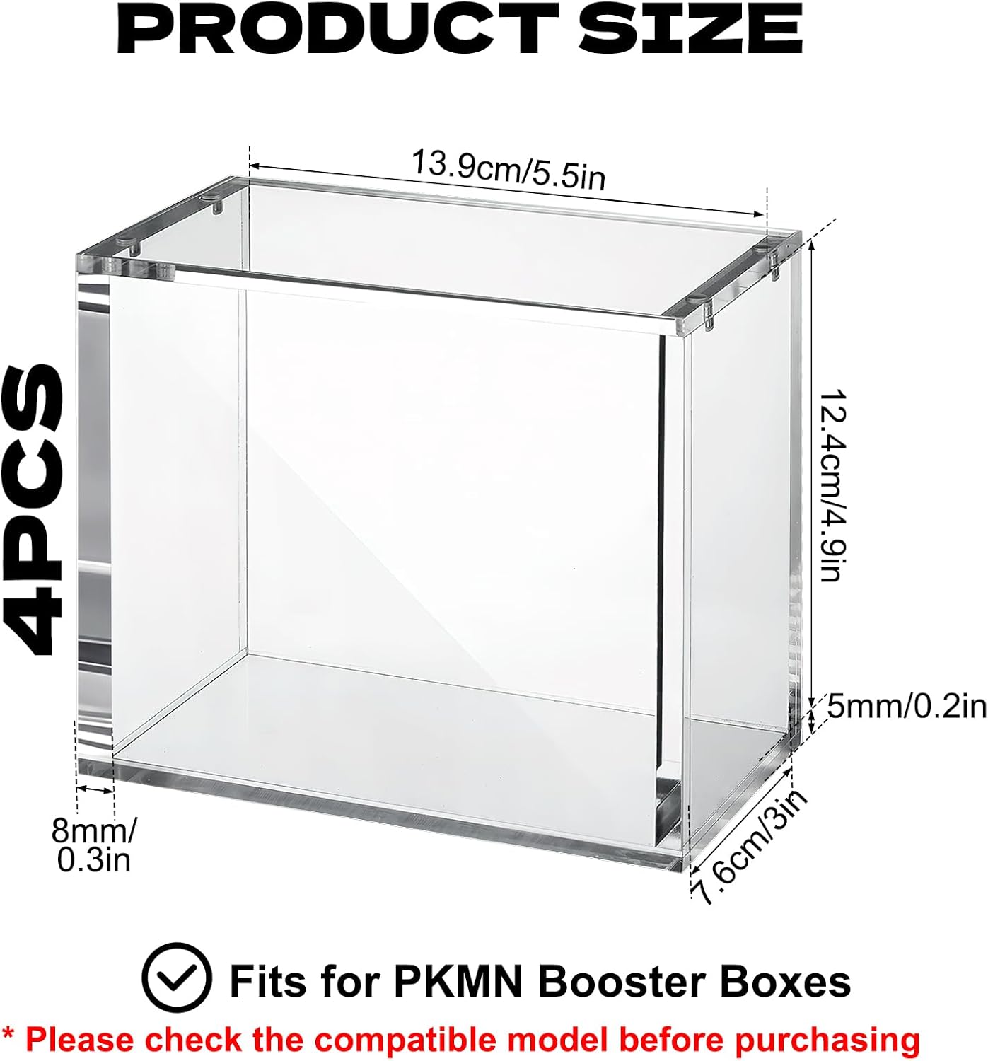 Rainmae 4 Pack Acrylic Magnetic Case Compatible with PKMN Booster Boxes Stackable 5/8mm Thick Booster Box Case Display Protectors Magnetic Closure Booster Box Gifts for Cards Collectors