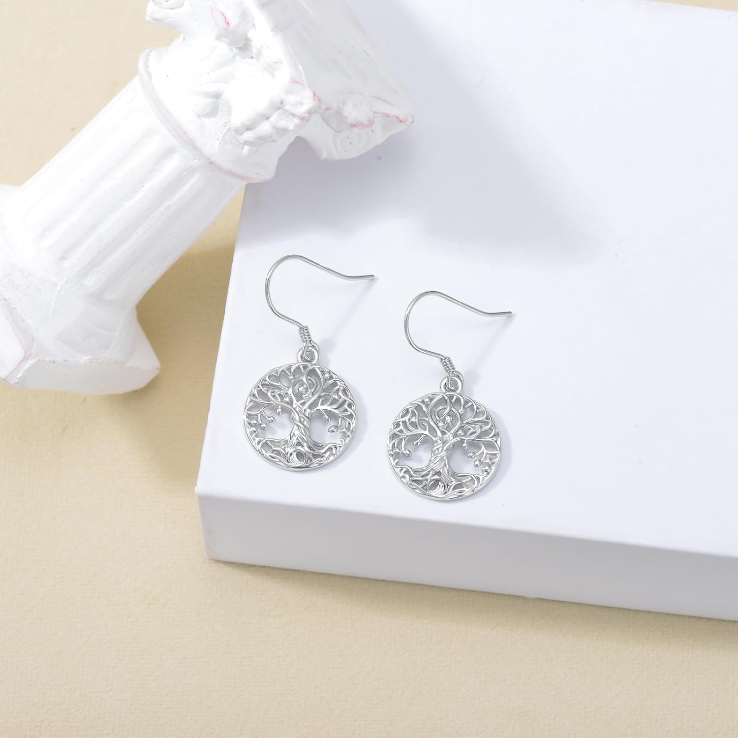 VONALA Silver Earrings for Women 925 Sterling Silver Tree of Life Filigree Leverback Drop Dangling Earrings Birthday Anniversary Christmas Jewelry Gifts