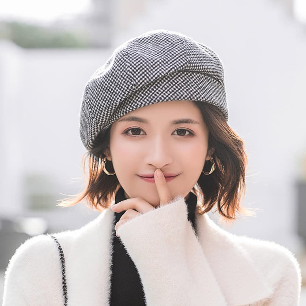 Duories Klassische Damen Beanie Mütze Warme Wintermütze Wollmütze Baskenmütze Herbstmütze Barett Mütze Beret Cap Baskenmütze Schiebermütze Schlapphut für Frauen Mädchen,Schwarz
