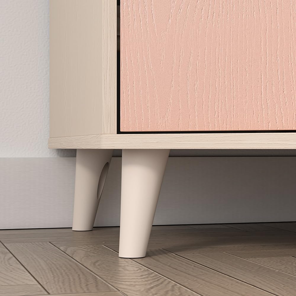 Lomadox Kinderzimmer Set 2-teilig in Sandbeige mit rosa, Kleiderschrank mit 2 Kleiderstangen Regal offen Softclose-Funktion fühlbare Holzstruktur