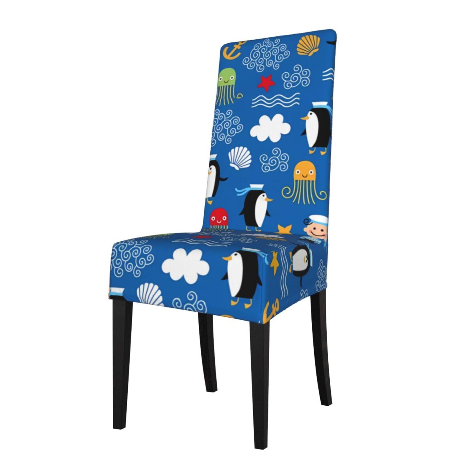 YYHWHJDE Penguin Turtle Prints Protection Cover for Dining Chair – Stretchable Slipcovers for a Refreshing Dining Room Makeover