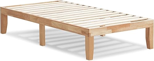 Miniatura 81 de KOMFOTT Base de cama de plataforma de madera de 14 pulgadas, tamaño individual, base de colchón de madera con marco de madera de goma, fuerte Marrón