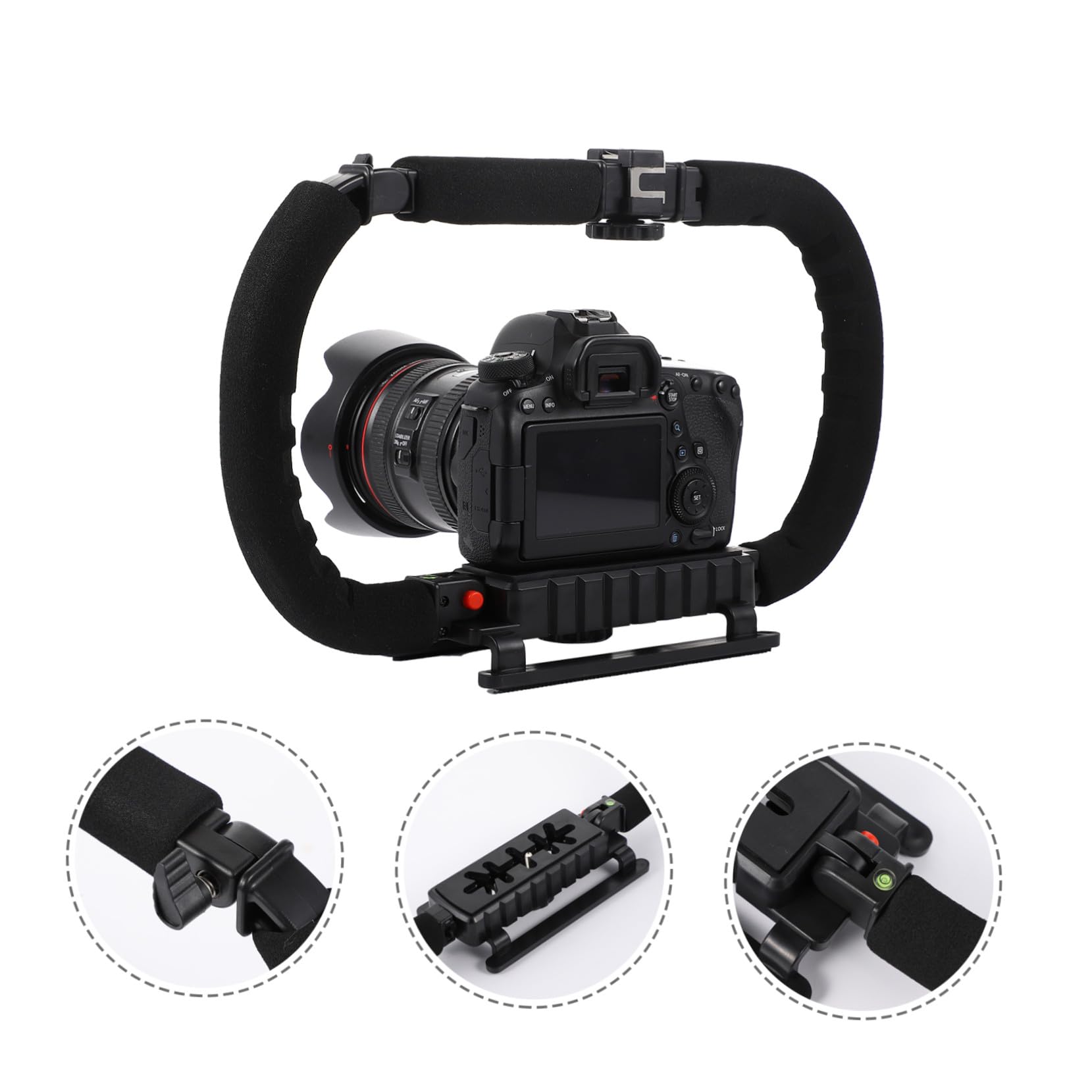 ULTECHNOVO Estabilizador para Cámara Portátil Doble Agarre Antideslizante, Material Plástico y Metal, Bloqueo de Ángulo para Cámaras Réflex y Dv, Adecuado para Video Profesional