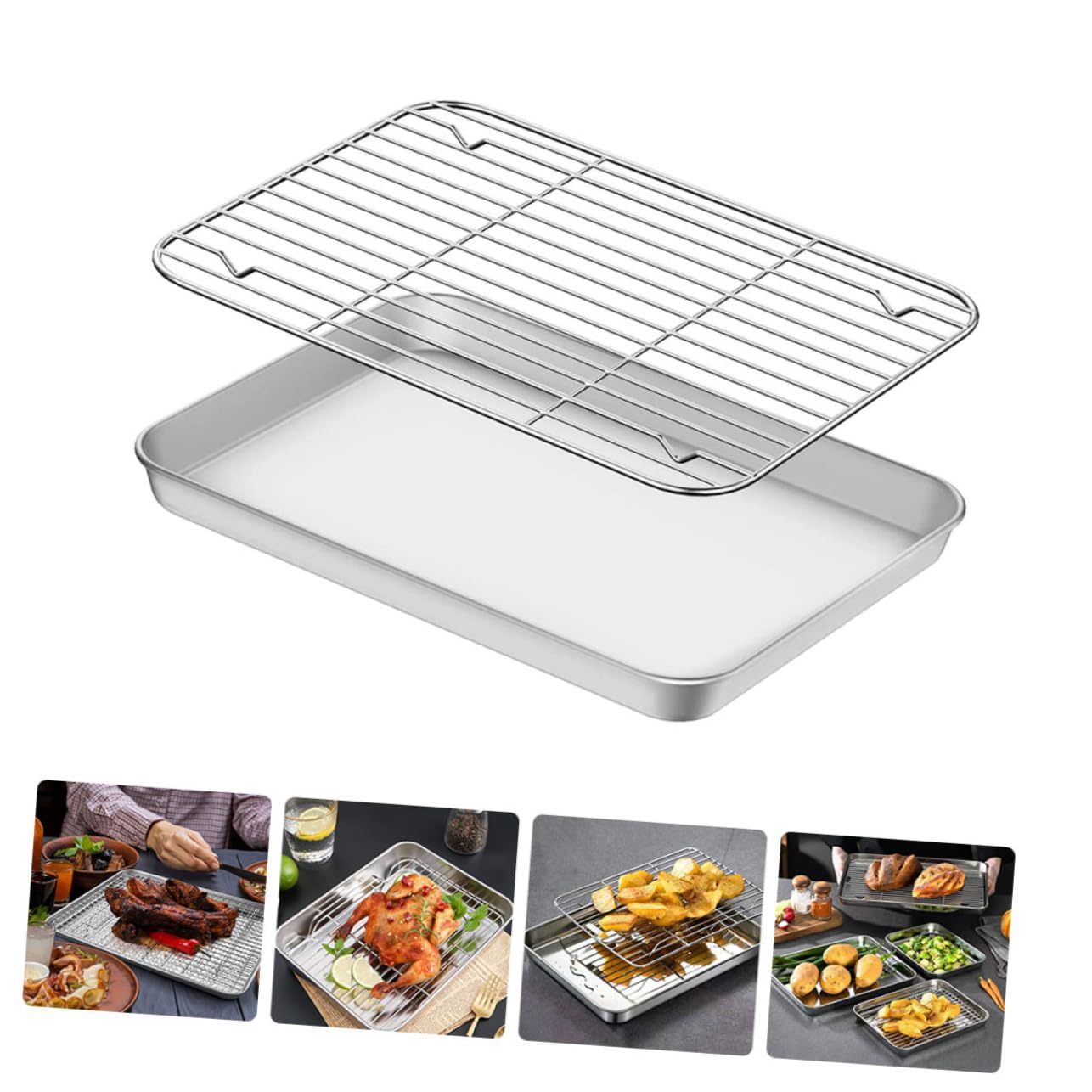 Gatuida 1 ensemble Plaque de Cuisson Acier Inoxydable avec Support de Refroidissement Ensemble de Cuisson pour Cuisine Camping Accessoire de Pâtisserie Facile à Nettoyer et
