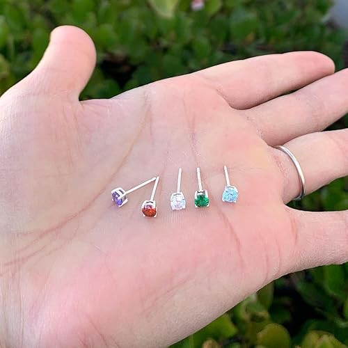 Miniatura 5 de Adabele - 1 par de aretes de plata de ley auténtica con piedra natal de 0.157 in, 0.25 quilates, circonita cúbica, hipoalergénicas, sin níquel,