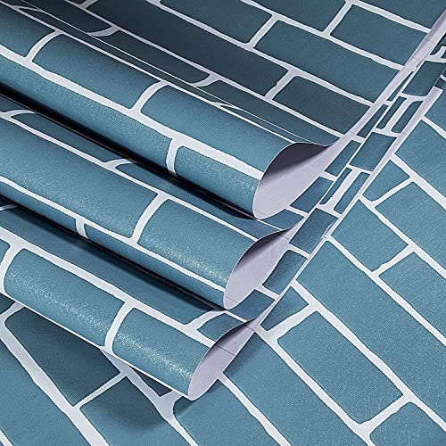 Image of FOKRIM Blue Bricks 45.5x305cm 14 SQFT Wallpaper for Walls self Adhesive Wallpaper Vinyl Peel and Stick Wallpaper for Walls Living Room,Bedroom,Kitchen
