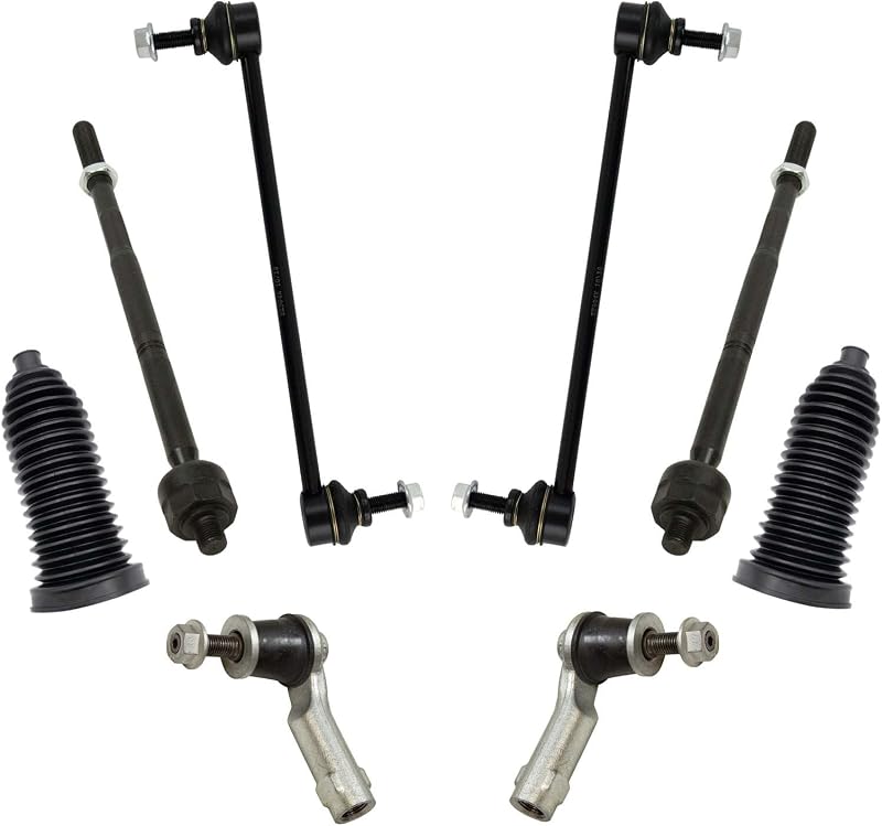 Kit de direção e suspensão dianteira TRQ PSA81013 com barras axiais, terminais, coifas da caixa de direção e bieletas – 8 peças
