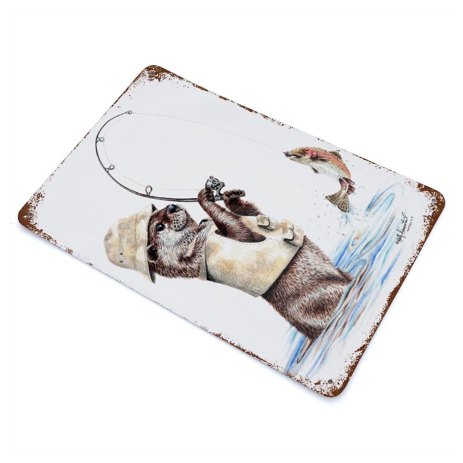 Natures Fisherman Decorative Tin Sign 11.8"x7.9", for Bistro, Counter And Cafe Decor, Retro Wall Decor
