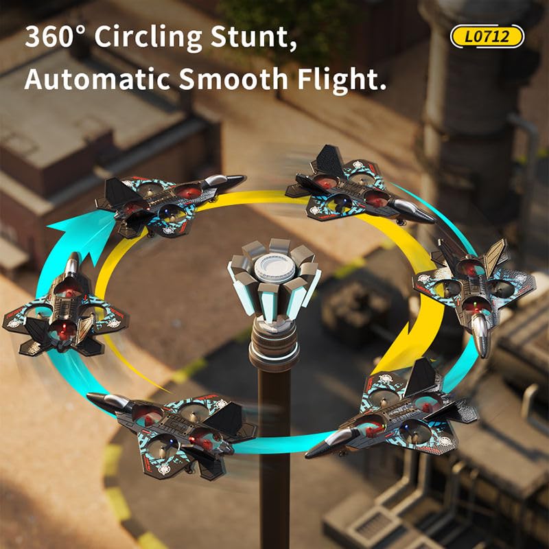 Image of Remote Control Fighter Plane Toy with LED Lights, 2.4GHz RC Airplane, One Key Take Off, Stable Hover, 360 Stunt Roll, Rechargeable Foam Aircraft for Kids and Beginners