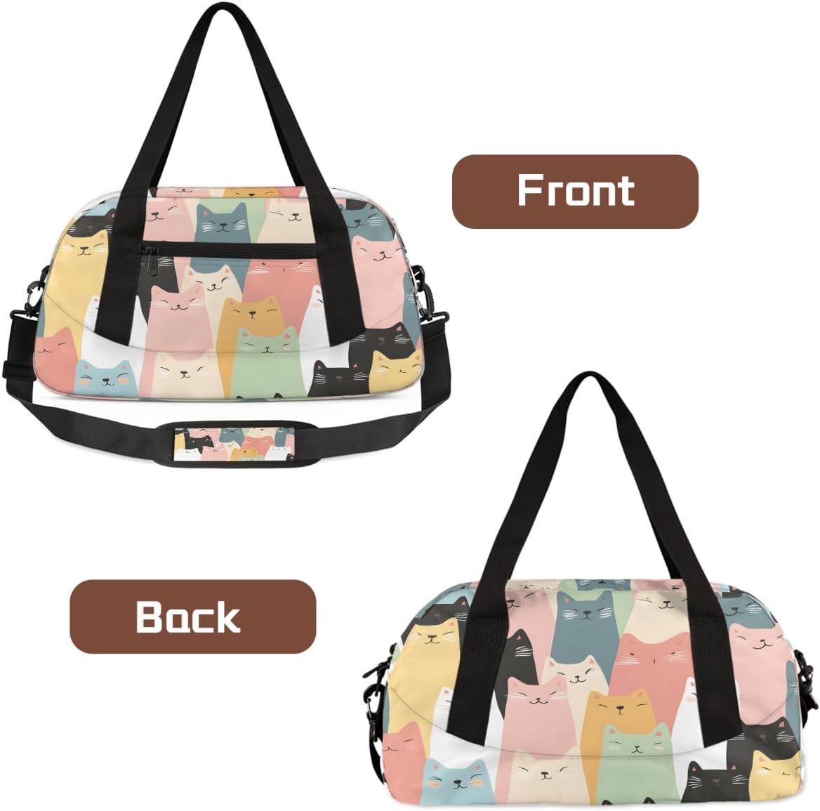 Cartoon Cat Kids Duffle Bag Girls Dance Bag Lightweight Water Resistant Foldable Sports Gym Bag Travel Weekender Overnight Sleepover Carryon Travel Bag for Teen Girls School Practice Gymnastic Ballet