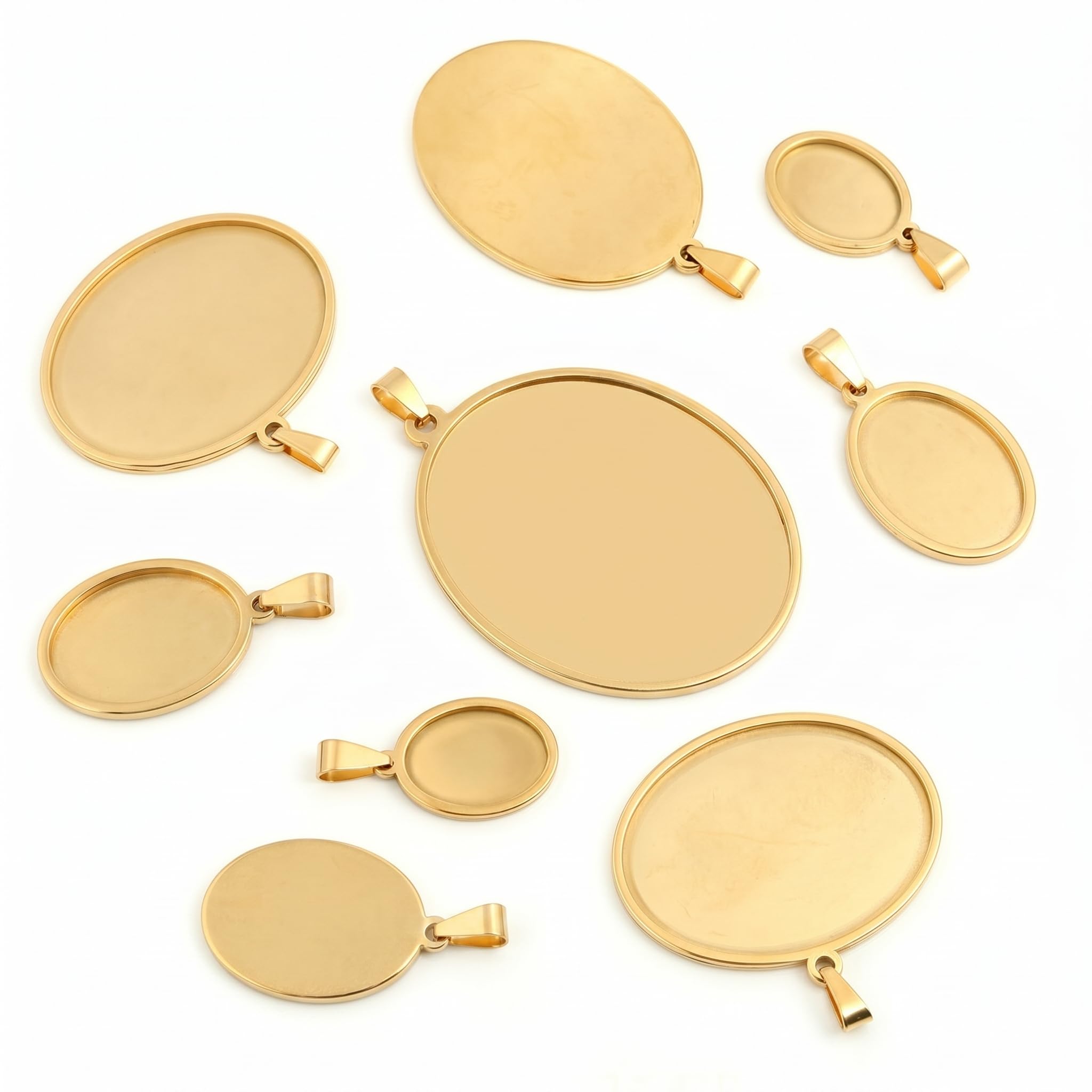 TPIONEER 5PCS Oval Stainless Steel Cabochon Bezel Trays, Blanks for Pendant & Necklace Jewelry Crafts
