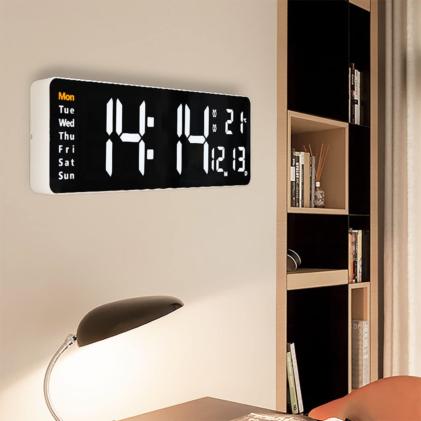 15 "duży cyfrowy zegar ścienny LED z dużym wyświetlaczem Jumbo, data/temperatura/tydzień/budzik/timer, prezent na siłownię domową kuchnię seniorów (Color : Black)