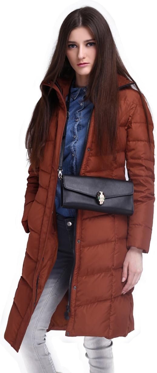 Rmly Wome's Luxury Trim Fitted Zipper Quilted Long Puffer Down Parka Jacket