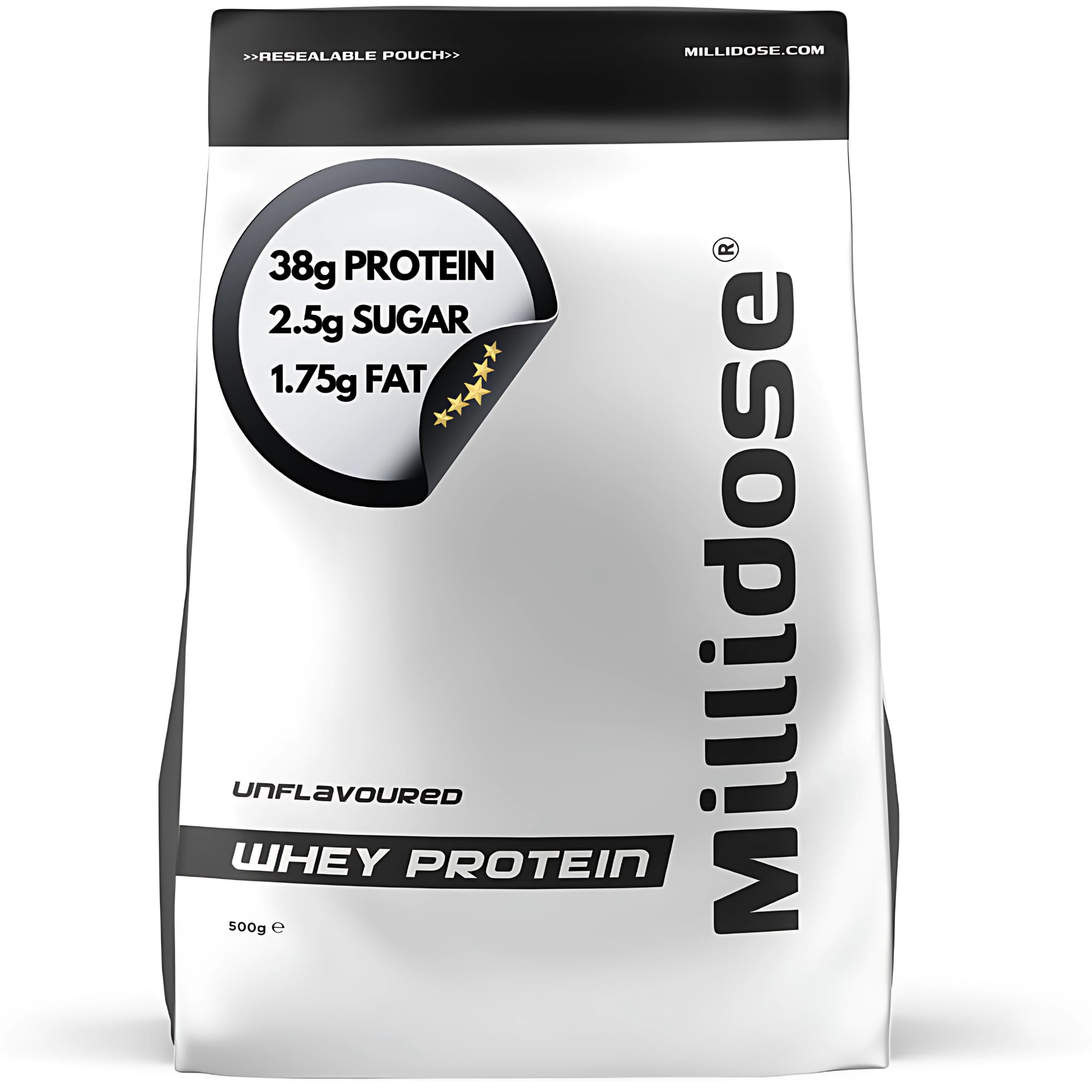 Millidose 500g Unflavoured Protein Powder - Unflavoured Whey Protein Powder, Perfect for a High Protein Shake or Snack - Whey Nutrition Protein Powder for Building Muscle - 38g of Protein per Serving