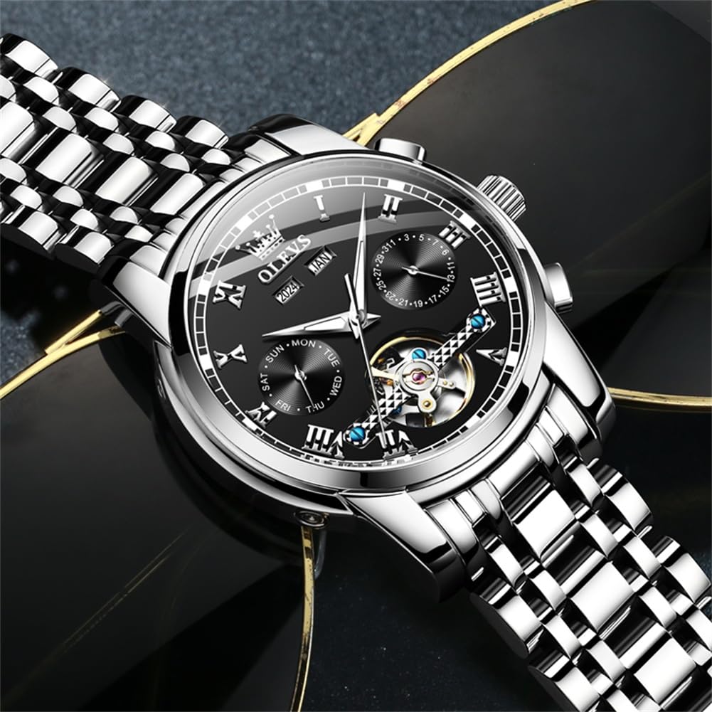 OLEVS Herrenuhren Braune Schwarz Lederarmband Quarz Uhr Männer mit Wochentag Datum Wasserdicht Leuchtende Klassische Elegantes Armbanduhr Geschenk