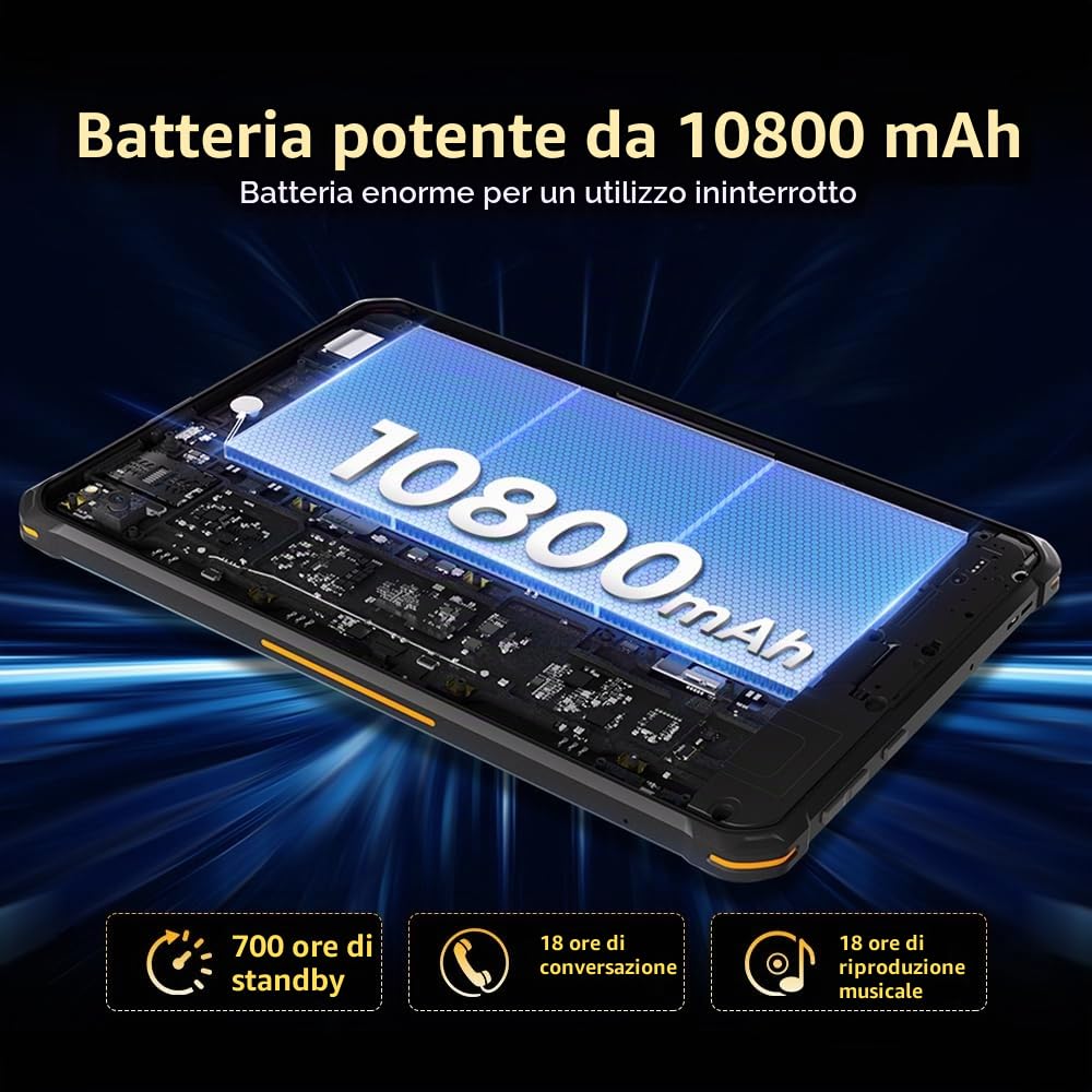 HOTWAV R10 Pro Rugged Tablet 10.1 Pollici, 20GB+256GB+1TB Octa-core, 10800mAh Rugged Smartphone, IP68/IP69K Tablet Impermeabile, 13MP+5MP, Dual SIM, 4G LTE, 5G WIFI,OTG,GPS,Face ID