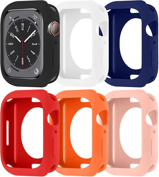 SOLOLUP 6 Pack Case for Apple Watch 40mm, Silicone Frame Hollowed Cover for iWatch Series SE/6/5/4 Accessories (NO Screen Protector), Black/White/Sapphire Blue/Red/Orange/Pink Sand