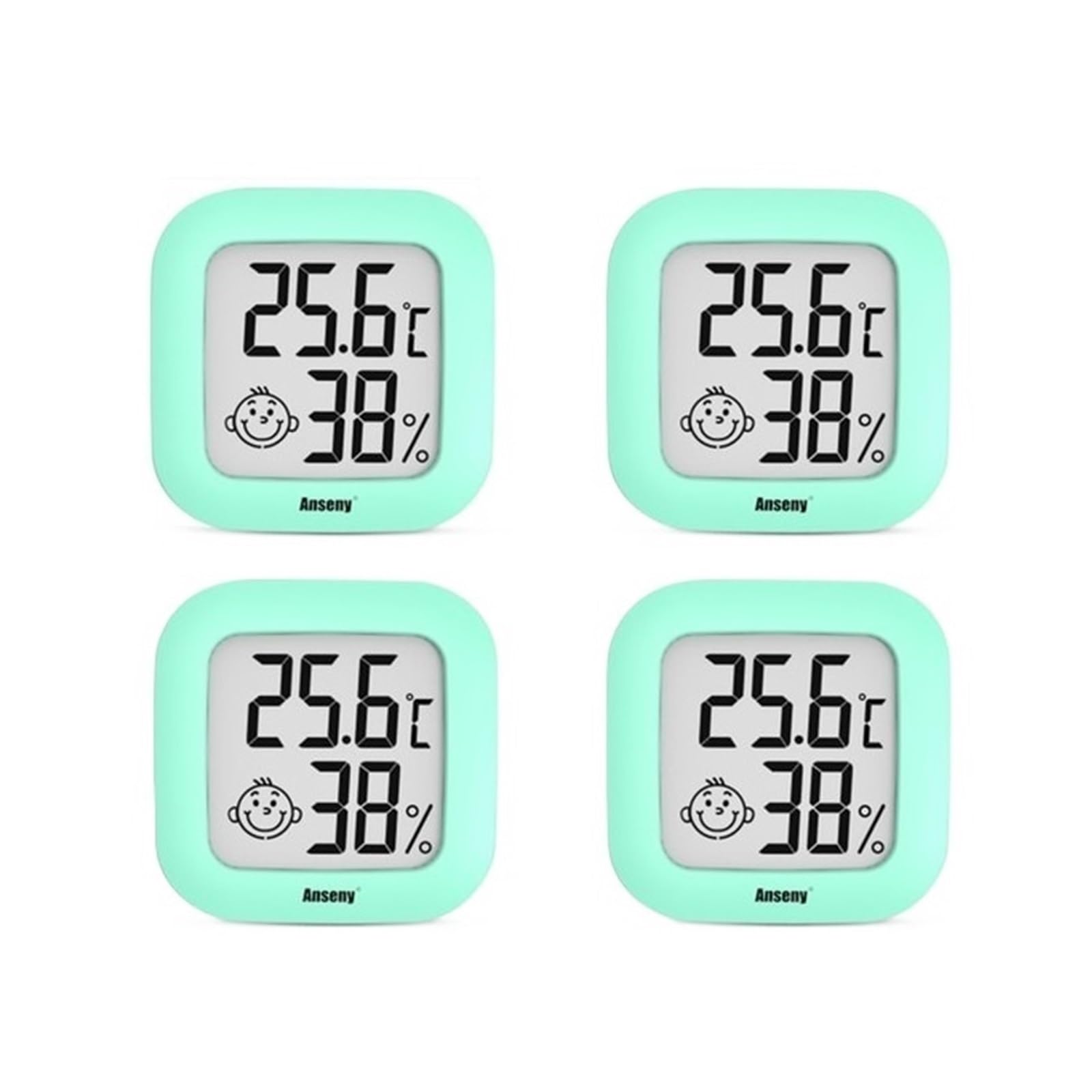 4er-Pack Mini-Digital-Thermometer-Hygrometer-Set For Den Innenbereich, Raumfeuchtigkeitsmesser, LCD-Display, Temperatur- Und Feuchtigkeitssensor Präzise Schnell Echtzeit Überwachung(4Pcs Green)