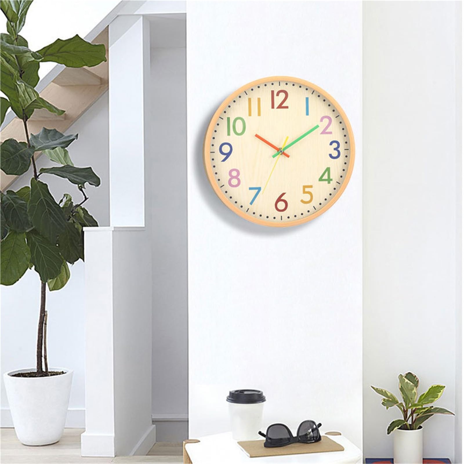 Aioneer Wall Clock Minimalist Round Colorful Wall Clock Silent Operation Battery Powered