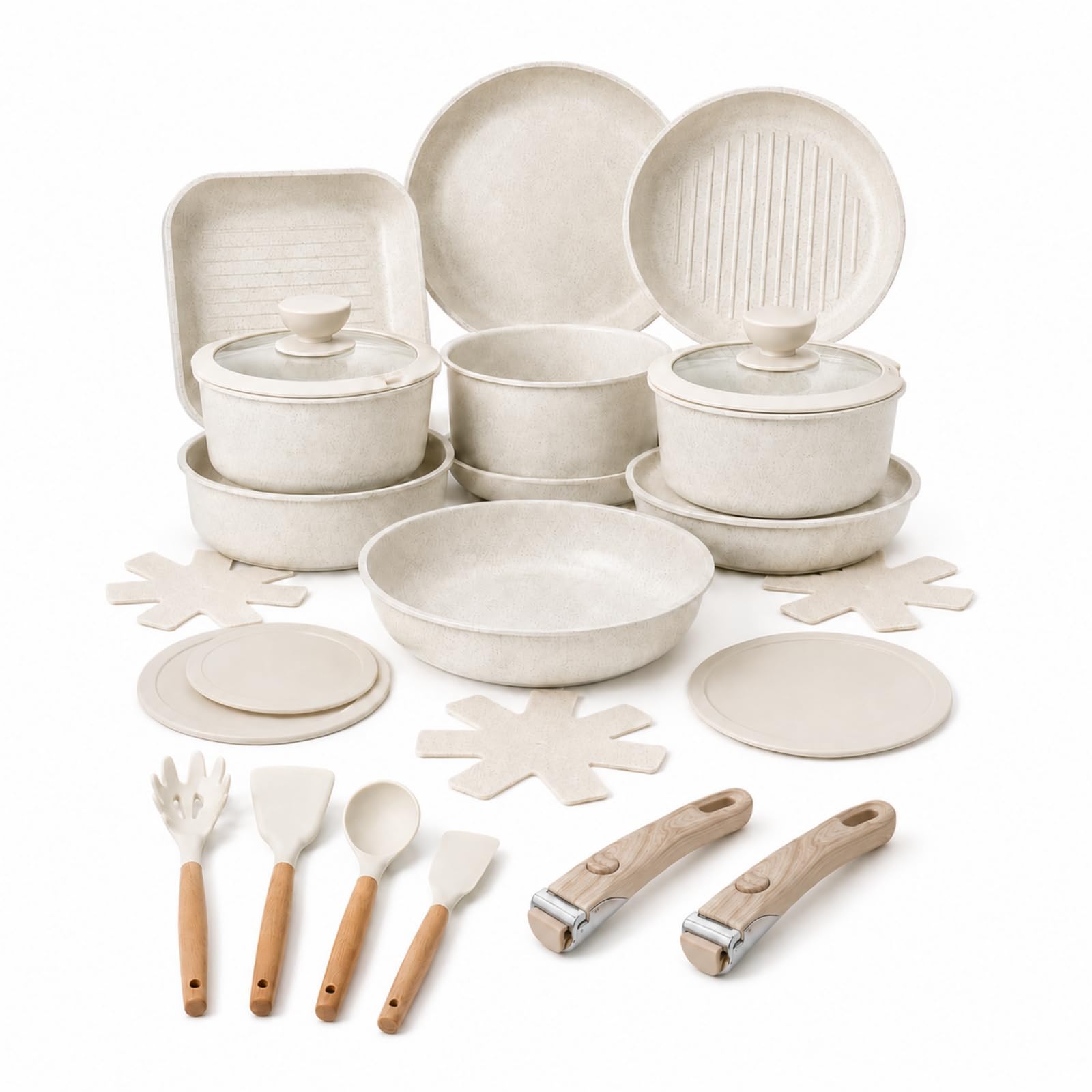 21-Piece Ceramic Nonstick Cookware Set with Removable Handles