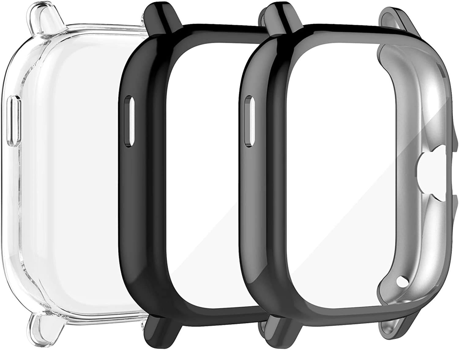 TenCloud Cases Compatible with Amazfit GTS 2/GTS 2e Smartwatch Men Women Watch Case Soft TPU Shockproof Bumper Cover Screen Protector Case for Amazfit GTS 2/GTS 2e Only (Black+Gray+Clear)