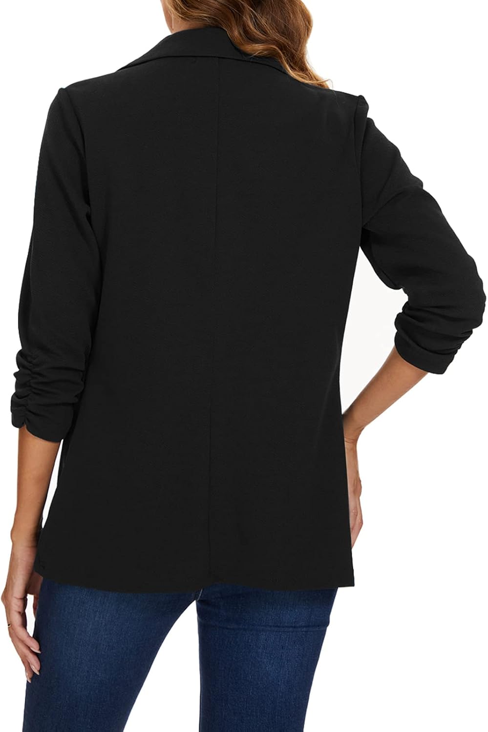 MINTLIMIT Blazers for Women Casual 3/4 Sleeve Button Front Stretchy Work Office Blazer Jacket with Pockets (Black, Size XL)