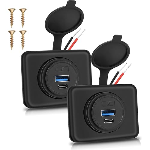 2PCS 12V/24V RV USB Outlet with Cap, PD3.0 18W Type-C & QC3.0 18W USB-A Port Panel Mount Surface Automotive Car USB Socket Quick Charger Power Adapter for RV Marine Boat Bus ATV Motorcycle Truck Golf
