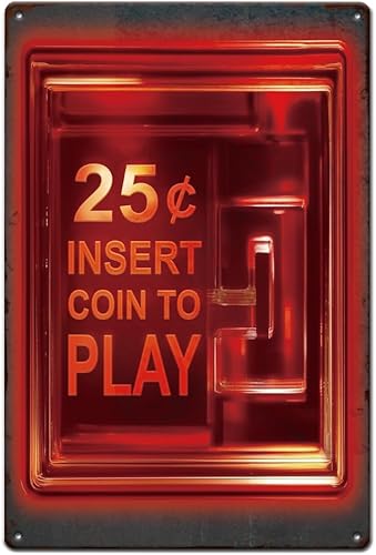 SUPERDANT Letrero de metal con moneda, letrero retro de arcade, vintage, colorido, retro, decoración de pared, divertido póster de metal para sala