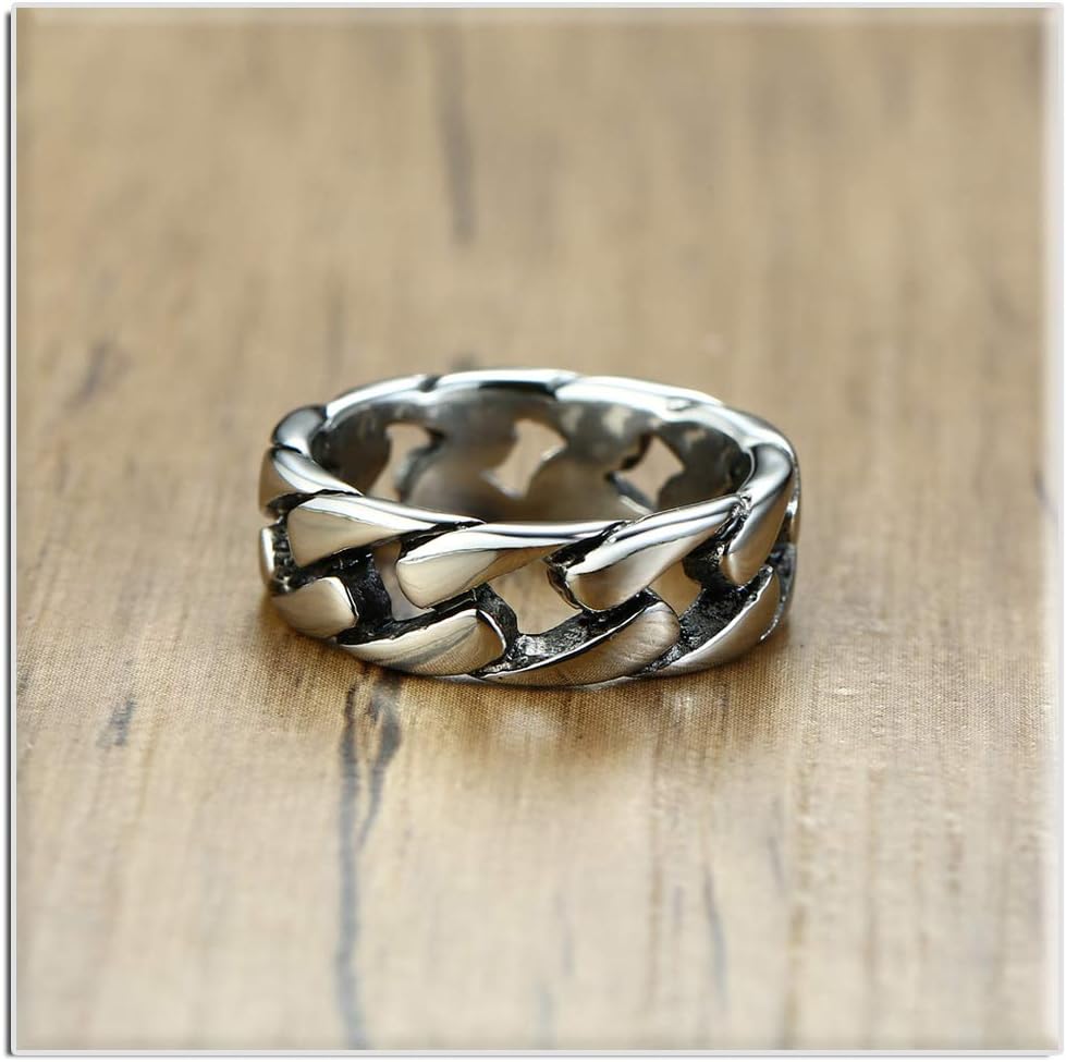 Xusamss Hip Hop Stainless Steel Cuban Chain Band Ring - Image 5